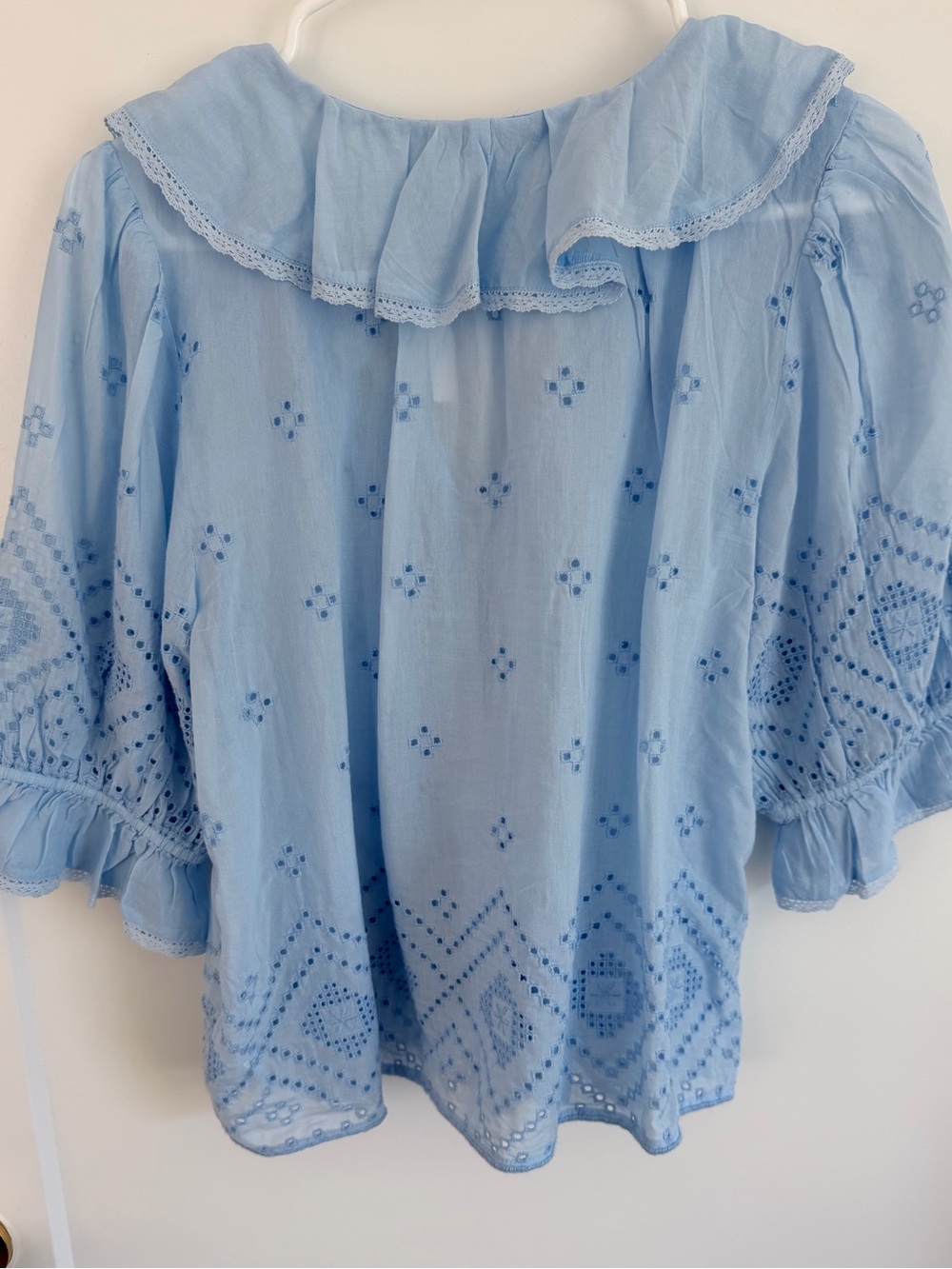 Madewell Blue Pintuck Ruffle Puff Sleeve Top M NWT - Picture 4 of 9